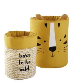 Maisons Du Monde Boîtes Et Paniers De Rangements Enfant Corbeilles En Coton Jaune Moutarde à Motifs (x2)