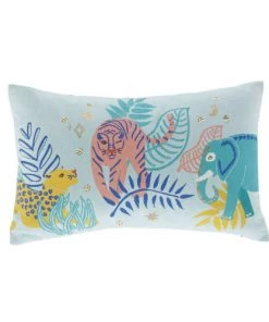 Maisons Du Monde Coussins Enfant Coussin à Motifs Jungle Bleus, Rose, Jaunes, Verts Et Dorés, 30x50