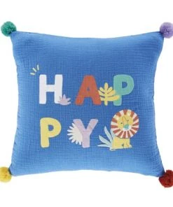 Maisons Du Monde Coussins Enfant Coussin à Pompons Et Imprimé "HAPPY" Multicolores, 35x35