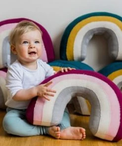 Kindsgut Coussins Enfant Coussin Arc-en-Ciel En Coton Rose -Coussins enfant Soldes 2022 coussin arc en ciel en coton rose 2