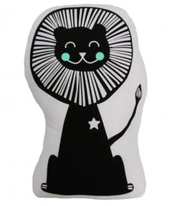 Future Home Coussins Enfant Coussin Coton Blanc Avec Lion Noir 36x25cm