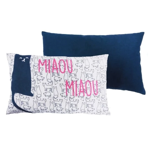 Future Home Coussins Enfant Coussin Coton Blanc Et Bleu Avec Chat 30x50cm 4 Future Home Coussins Enfant Coussin Coton Blanc Et Bleu Avec Chat 30x50cm – Image 2