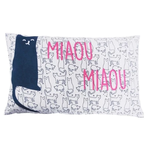 Future Home Coussins Enfant Coussin Coton Blanc Et Bleu Avec Chat 30x50cm 3 Future Home Coussins Enfant Coussin Coton Blanc Et Bleu Avec Chat 30x50cm