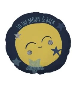 Future Home Coussins Enfant Coussin Coton Bleu Et Jaune Avec Lune 35cm