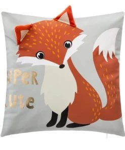 Home Maison Coussins Enfant Coussin Déhoussable Renard Enfant En Coton Ivoire 40x40cm