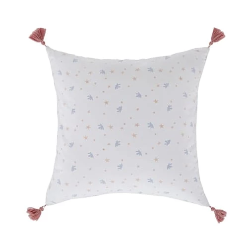 Maisons Du Monde Coussins Enfant Coussin En Coton Bio écru, Corail Et Bleu Imprimé à Pompons 40x40 4 Maisons Du Monde Coussins Enfant Coussin En Coton Bio écru, Corail Et Bleu Imprimé à Pompons 40x40 – Image 2