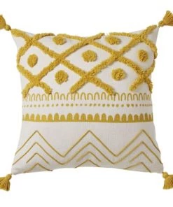 Maisons Du Monde Coussins Enfant Coussin En Coton écru Motifs Graphiques Jaune Moutarde à Pompons 40x40