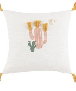Maisons Du Monde Coussins Enfant Coussin En Coton Imprimé Cactus Multicolore à Pompons 40x40
