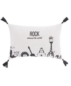Maisons Du Monde Coussins Enfant Coussin En Coton Lavé Blanc Et Noir Imprimé à Pompons 25x40
