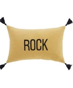 Maisons Du Monde Coussins Enfant Coussin En Coton Lavé Jaune Moutarde Et Noir Imprimé à Pompons 25x40