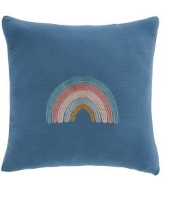 Maisons Du Monde Coussins Enfant Coussin En Gaze De Coton Bio Bleu Imprimé Arc-en-ciel 35x35