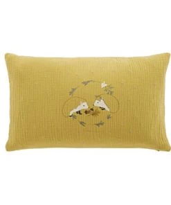 Maisons Du Monde Coussins Enfant Coussin En Gaze De Coton Bio Jaune Moutarde Imprimé Hérisson 25x40