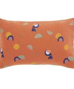 Maisons Du Monde Coussins Enfant Coussin En Gaze De Coton Imprimés Orange, Bleus, Verts Et Jaunes, 25x40