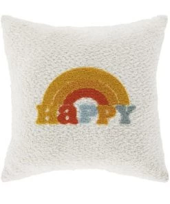 Maisons Du Monde Coussins Enfant Coussin En Sherpa Broderie Arc-en-ciel écrue, Orange, Jaune Et Bleue, 40x40