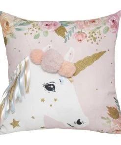 Home Maison Coussins Enfant Coussin Enfant Licorne Et Pompons Rose 40x40cm