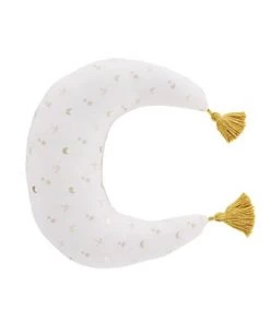 Maisons Du Monde Coussins Enfant Coussin Lune En Coton écru Et Jaune Moutarde Imprimé à Pompons 21x25