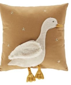 Maisons Du Monde Coussins Enfant Coussin Oie Blanc, Marron Et Doré, 40x40