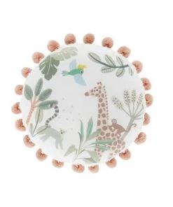 Maisons Du Monde Coussins Enfant Coussin Rond à Pompons Et Imprimés Animaux Multicolores, D35