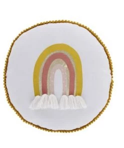 Maisons Du Monde Coussins Enfant Coussin Rond En Coton écru, Jaune Et Rose Imprimé Arc-en-ciel D30