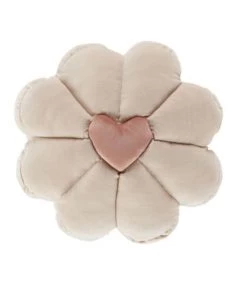 Maisons Du Monde Coussins Enfant Coussin Rond Fleur En Velours De Coton écru, Rose Et Vieux Rose, D40