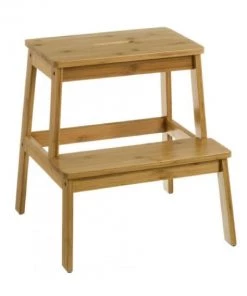 Wadiga Accessoires De Salle De Bain Enfant Escabeau Marchepied En Bambou 2 Marches H47cm