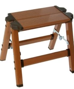Wadiga Accessoires De Salle De Bain Enfant Escabeau Marchepied Pliable Aluminium Couleur Bois H29,5cm