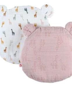 Noukie's Coussins Enfant Lot De 2 Coussins Tête Mix & Match Rose Et Blanc Girafe (20 Cm)