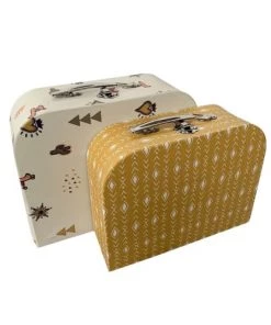 Future Home Boîtes Et Paniers De Rangements Enfant Lot De 2 Valises En Carton Imprimé Blanc Et Jaune