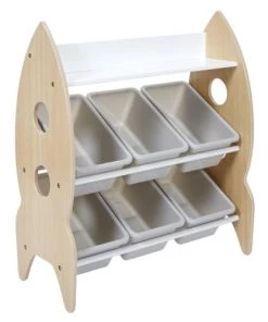 Toilinux Boîtes Et Paniers De Rangements Enfant Meuble De Rangement 6 Bacs Et 1 étagère Beige