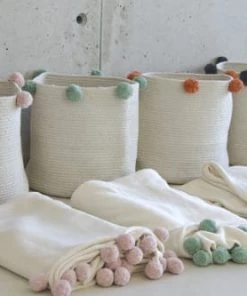 Lorena Canals Boîtes Et Paniers De Rangements Enfant Panier De Rangement En Coton Naturel Et Rose Nude -Coussins enfant Soldes 2022 panier de rangement en coton naturel et rose nude 5