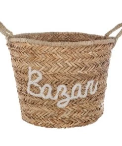 Home Maison Boîtes Et Paniers De Rangements Enfant Panier En Osier Brodé Bazar Blanc