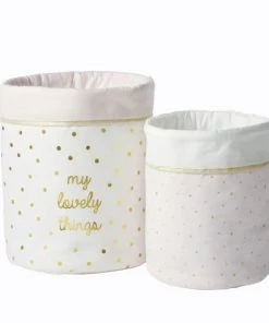 Maisons Du Monde Boîtes Et Paniers De Rangements Enfant Paniers De Rangement En Coton Rose, Blanc Et Doré à Motifs (x2)