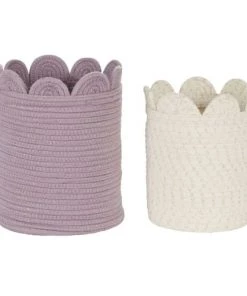 Maisons Du Monde Boîtes Et Paniers De Rangements Enfant Paniers De Rangement Tressés Vieux Mauve Et Blanc (x2)