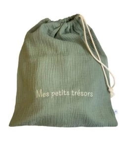 Cocoeko Boîtes Et Paniers De Rangements Enfant Pochon En Double Gaze De Coton Vert Sauge