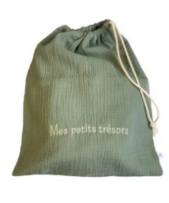 Cocoeko Boîtes Et Paniers De Rangements Enfant Pochon En Double Gaze De Coton Ecru -Coussins enfant Soldes 2022 pochon en double gaze de coton vert sauge