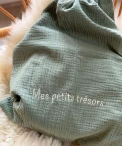 Cocoeko Boîtes Et Paniers De Rangements Enfant Pochon En Double Gaze De Coton Vert Sauge -Coussins enfant Soldes 2022 pochon en double gaze de coton vert sauge 4