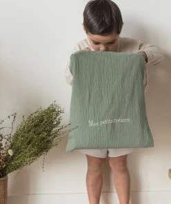 Cocoeko Boîtes Et Paniers De Rangements Enfant Pochon En Double Gaze De Coton Vert Sauge -Coussins enfant Soldes 2022 pochon en double gaze de coton vert sauge 5